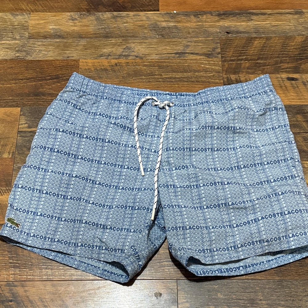 Lacoste Patterned Blue Swim Trunks - Picture 1 of 3